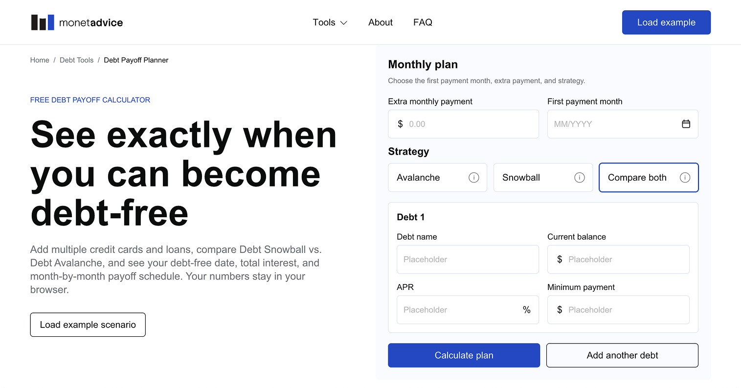 Debt Payoff Planner interface