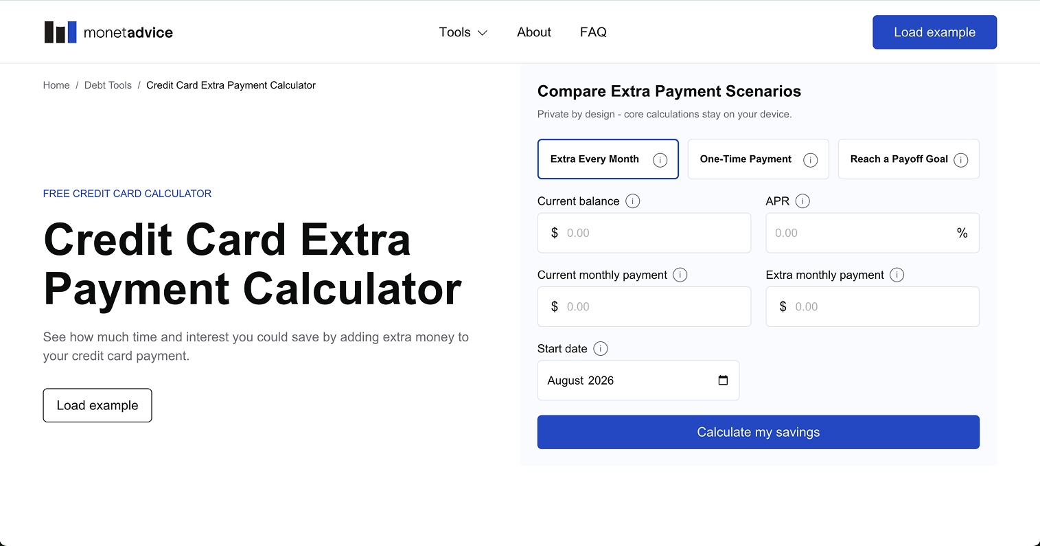 Extra Payment Calculator interface