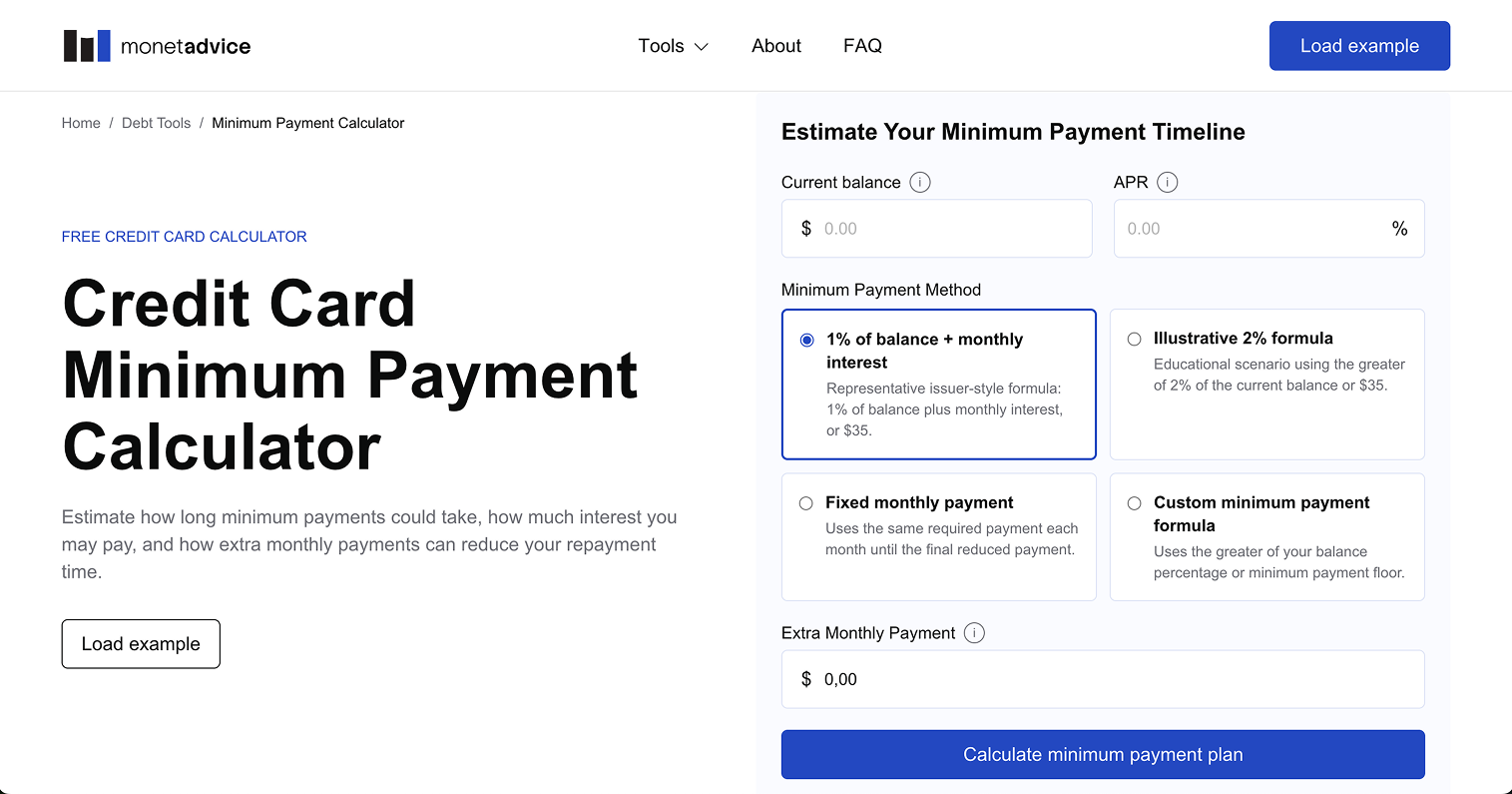 Minimum Payment Calculator interface