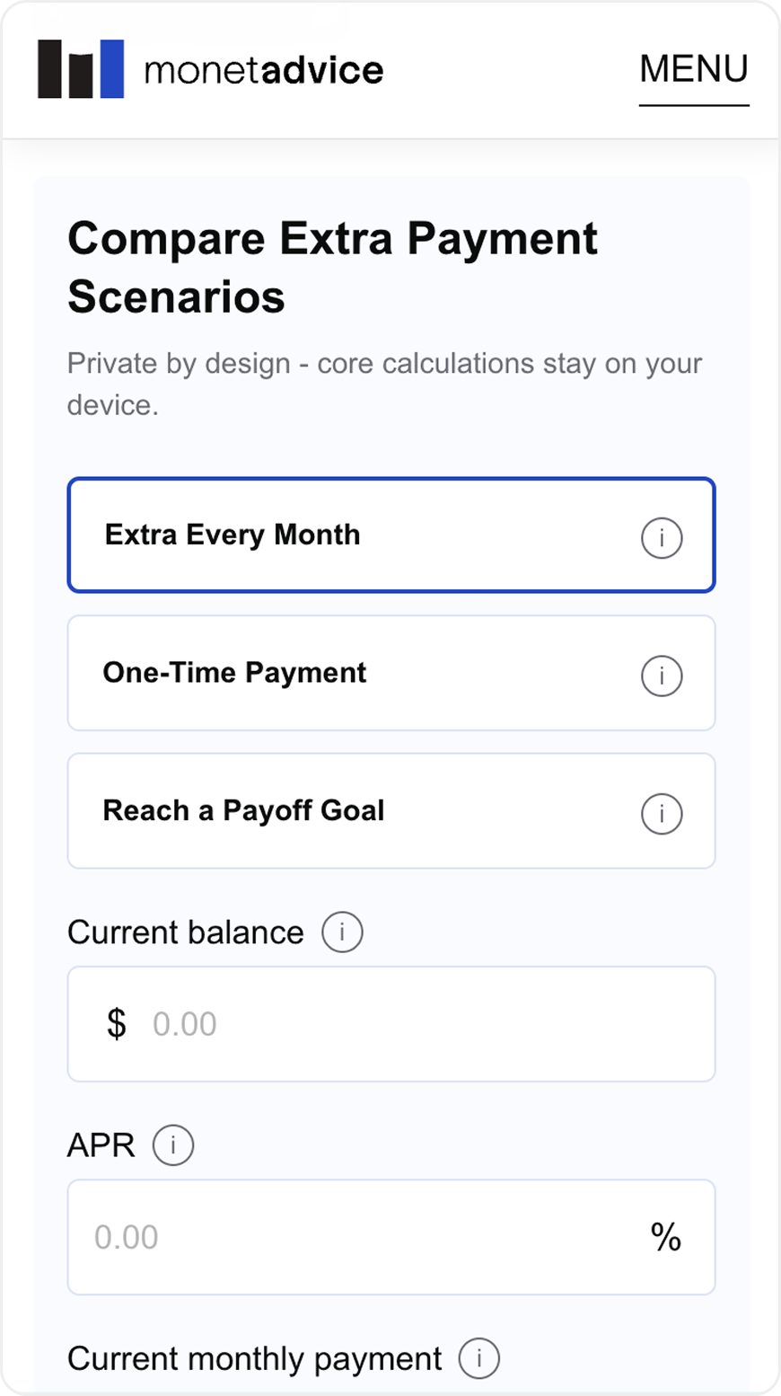 MonetAdvice mobile extra payment calculator